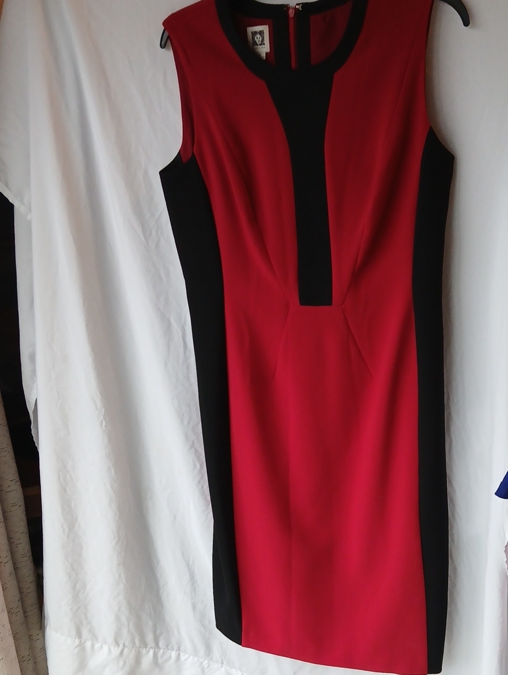 Anne Klein Red and Black Sleeveless Sheath Dress